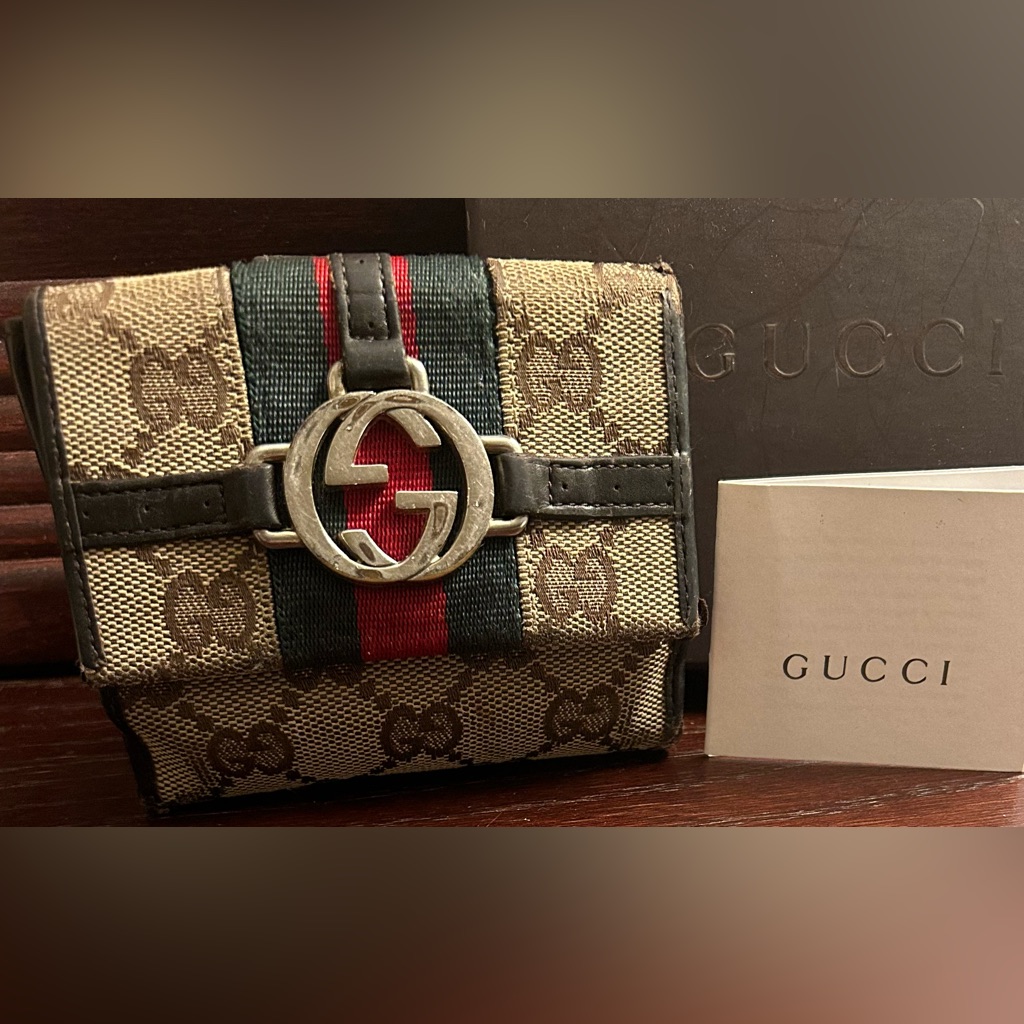 Vtg Gucci Gg Ophida Trifold Wallet